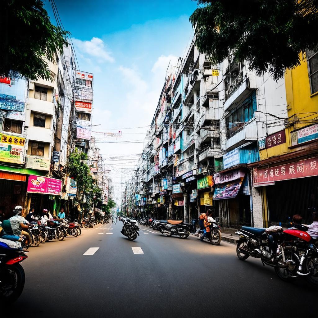 Toàn cảnh Phố Hoàng Ngân Cầu Giấy, Hà Nội sầm uất với nhiều cửa hàng và tòa nhà.